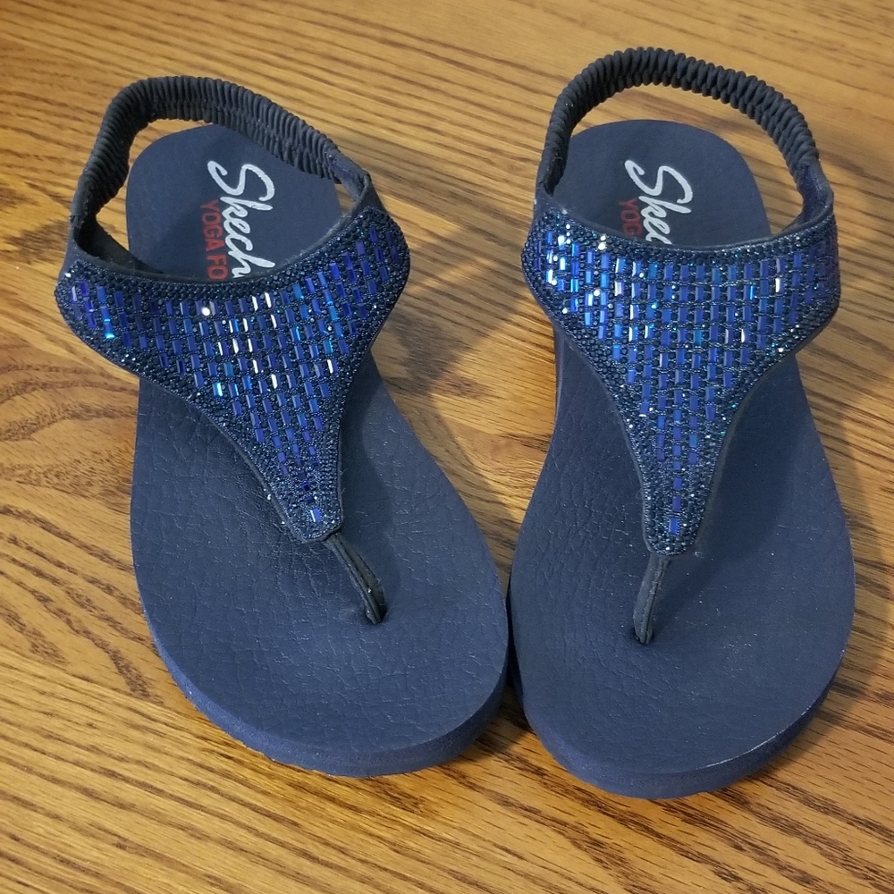Skechers Navy Rhinestone Flip Flops